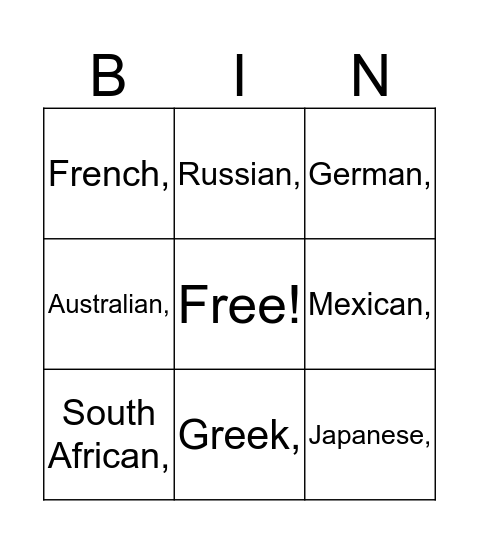 Untitled Bingo Card