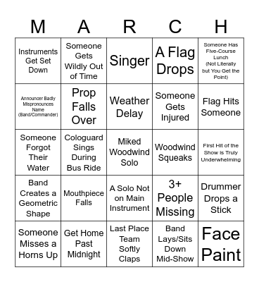 Marching Band Bingo Card