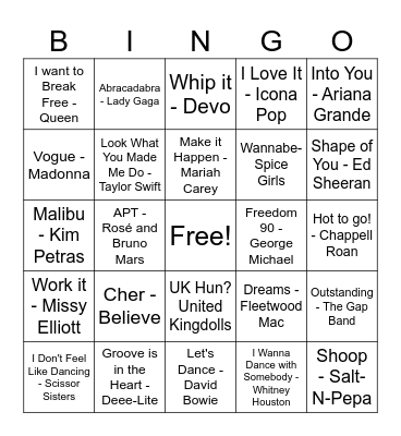 OUT Musical Bingo Card