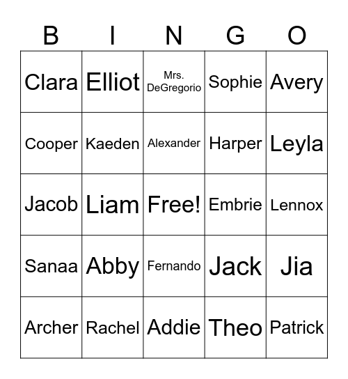 Mrs. D's Amazing Class Bingo Card