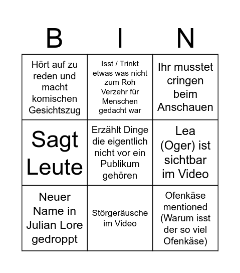 Julian Gabriel Bubbletea24 Bingo Card