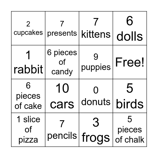 Simple Word Problems Bingo Card