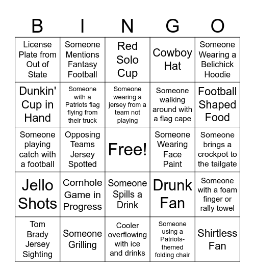 Foxborough Frenzy: Patriots Tailgate Bingo Card