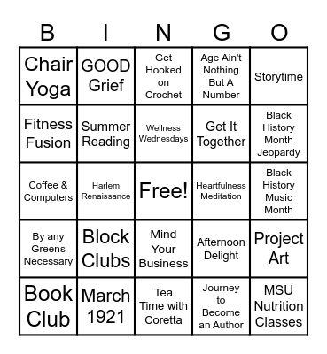 Lincoln Branch Homecoming Bingo Card