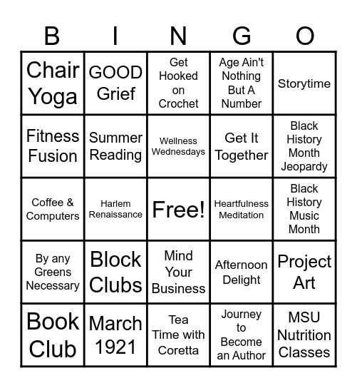 Lincoln Branch Homecoming Bingo Card