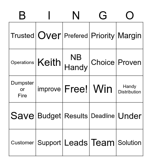 Sales Meeting Bingo Card