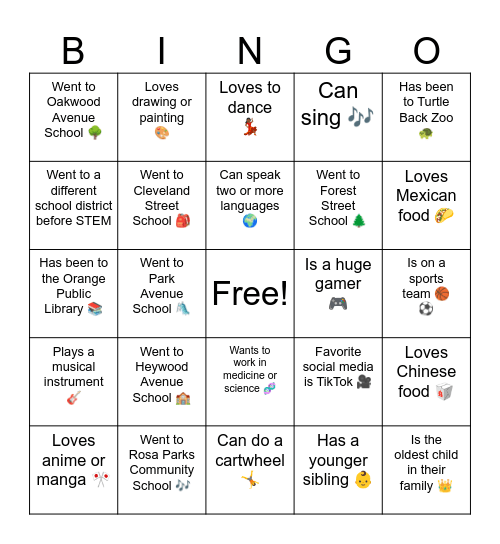 IceBreaker Bingo Card