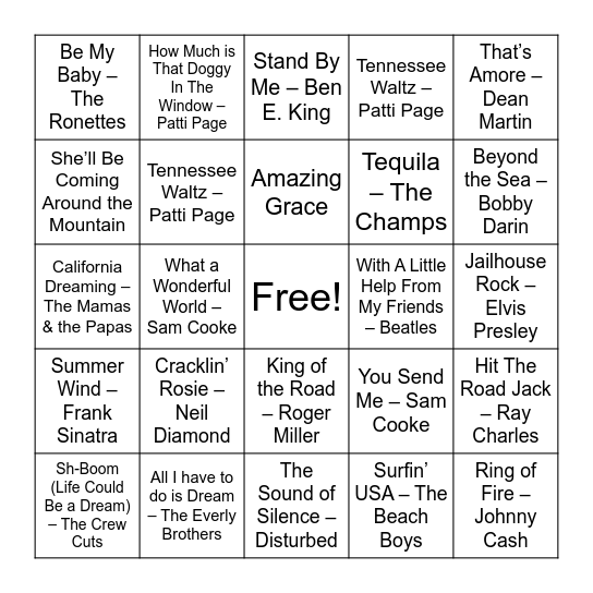 Musical Bingo! Bingo Card