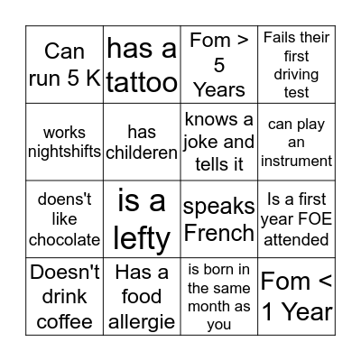 Find somebody who  Bingo Card