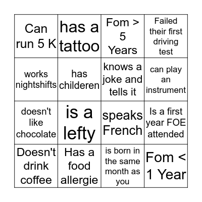 Find somebody who  Bingo Card