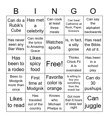 MS Modgnik Bingo Card