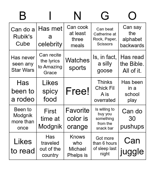 MS Modgnik Bingo Card