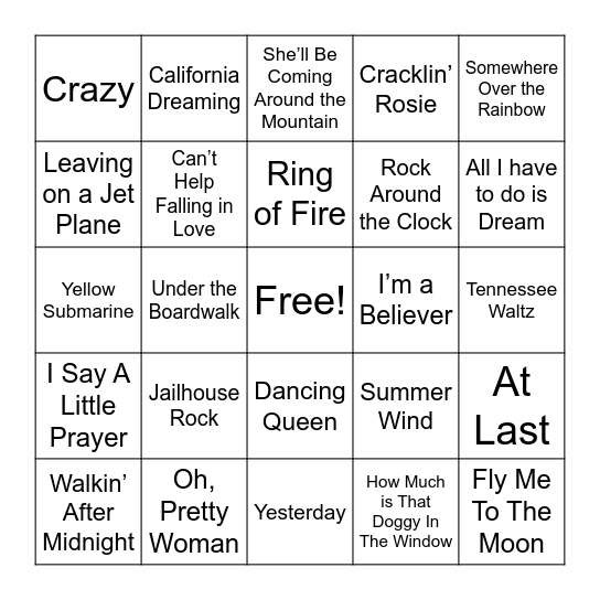 Musical Bingo! Bingo Card