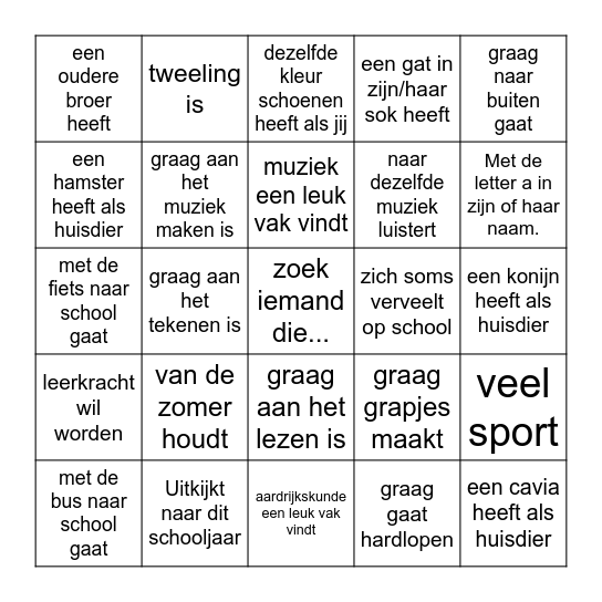 Zoek iemand die... Bingo Card