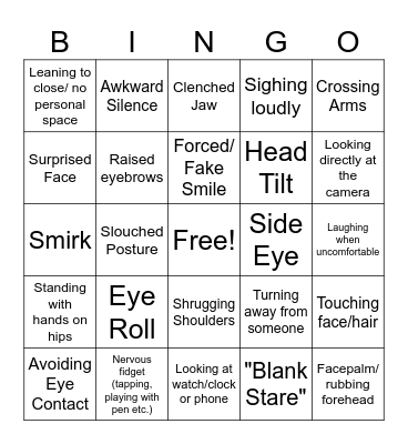 The Office: Body Language Bingo Card