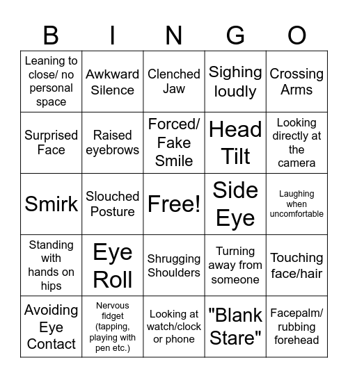 The Office: Body Language Bingo Card