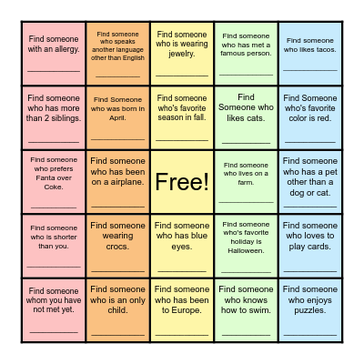 Find Someone Who... Bingo Card