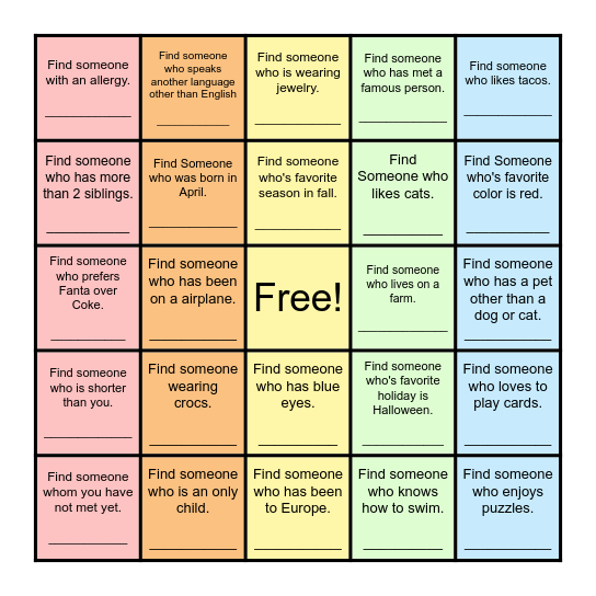 Find Someone Who... Bingo Card