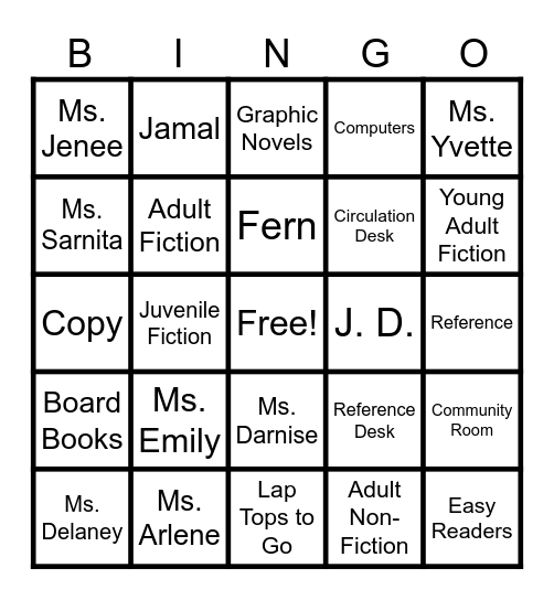Meet the Lincoln Branch Staff Bingo Card