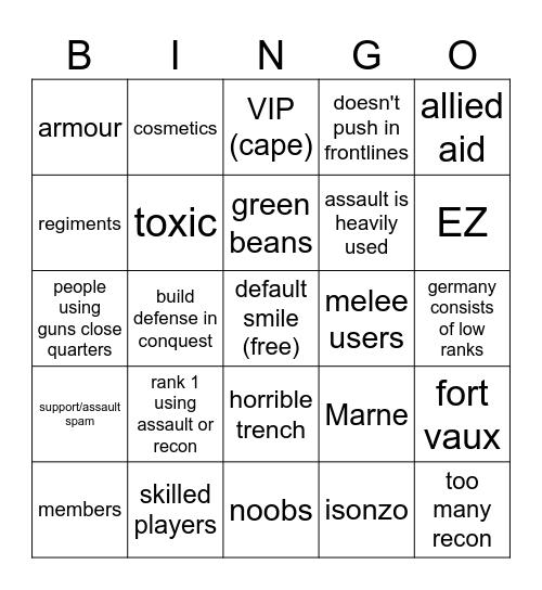 Roblox entrenched bingo Card