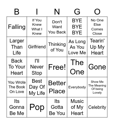 NSYNC VS BSB Bingo Card