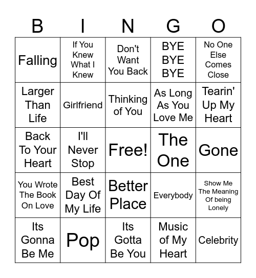 NSYNC VS BSB Bingo Card