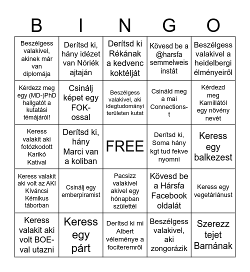 Felvi Bingo Card