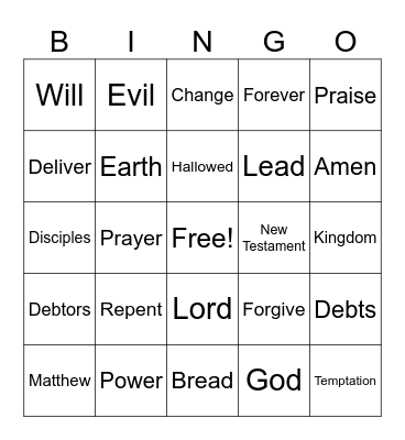 Lord's Prayer Bingo Card
