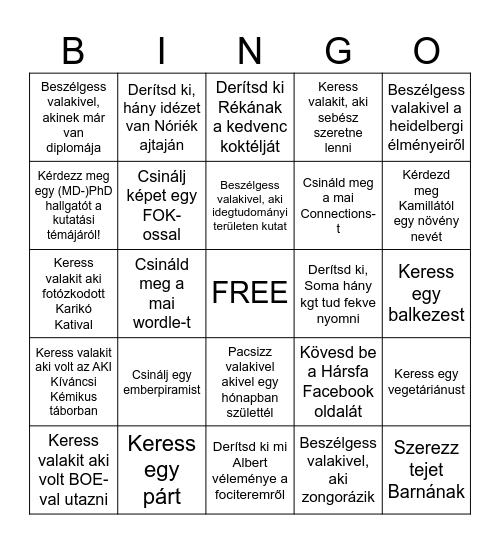 Felvi Bingo Card