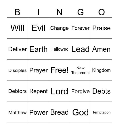 Lord's Prayer Bingo Card