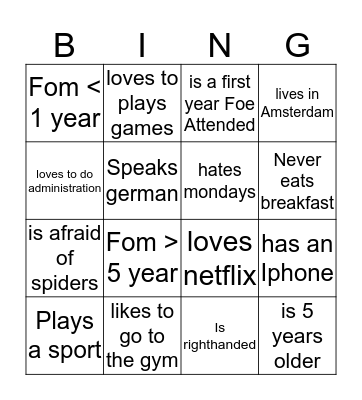 Find somebody who  Bingo Card