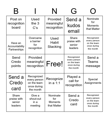 Recognition BINGO Card