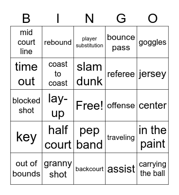 Basketball Bingo Card