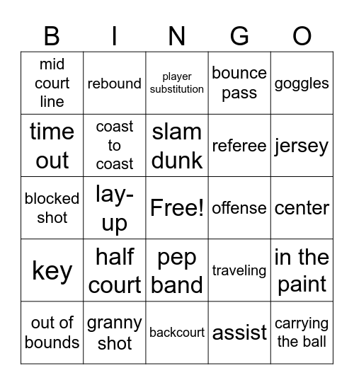 Basketball Bingo Card