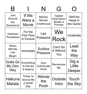 Disney Music Bingo #2 Bingo Card