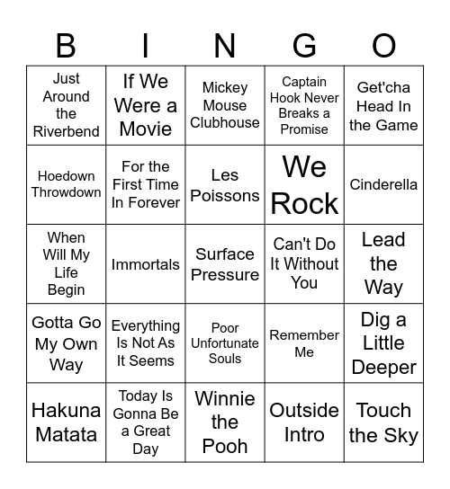 Disney Music Bingo #2 Bingo Card