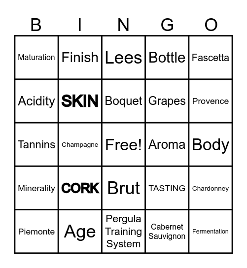 Wine Bingo Card
