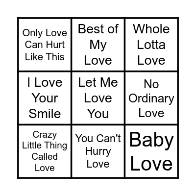 All You Need is L-O-V-E         Rapid Fire Cover All Bingo Card