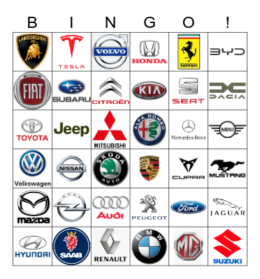 Cars Bingo Card