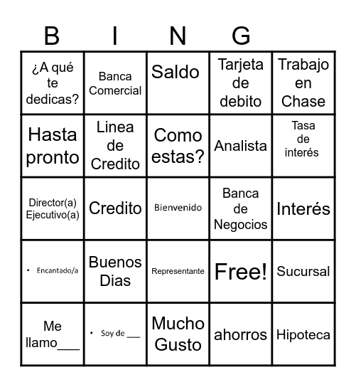 Lets talk... Español! Bingo Card