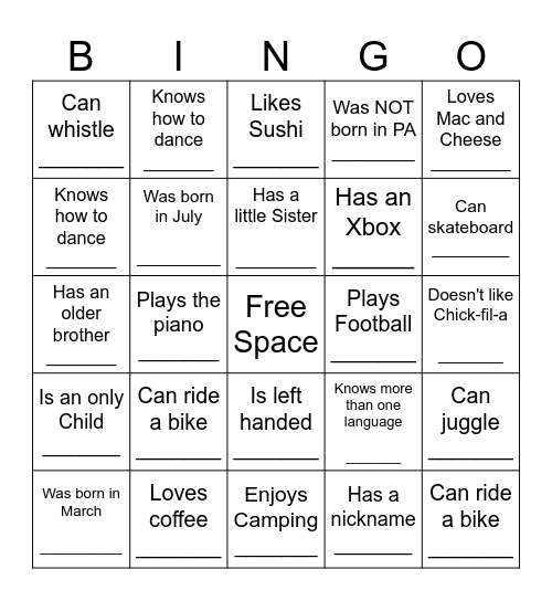 HUMAN BINGO Card