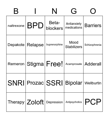 Mental Health Bingo Card