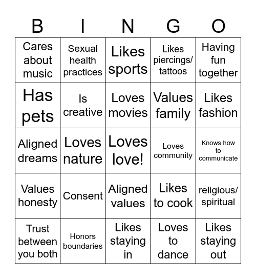 Healthy Relationships - Bingo! Bingo Card
