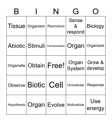 Unit 1 Bingo Card