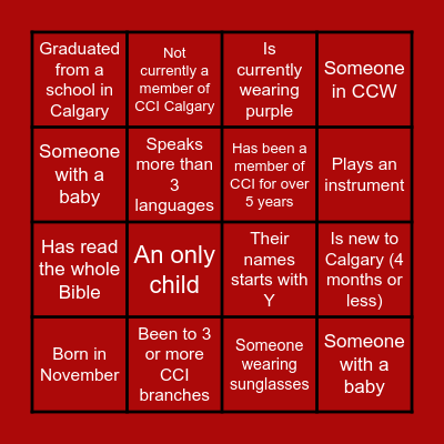 CCI Calgary Summer Hangout Bingo Card