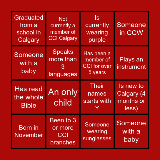CCI Calgary Summer Hangout Bingo Card