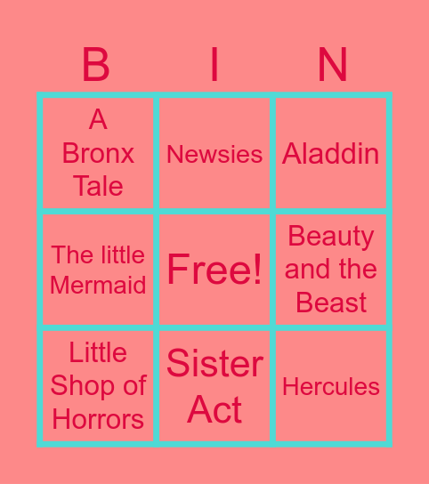 Alan Menken Broadway Bingo Card