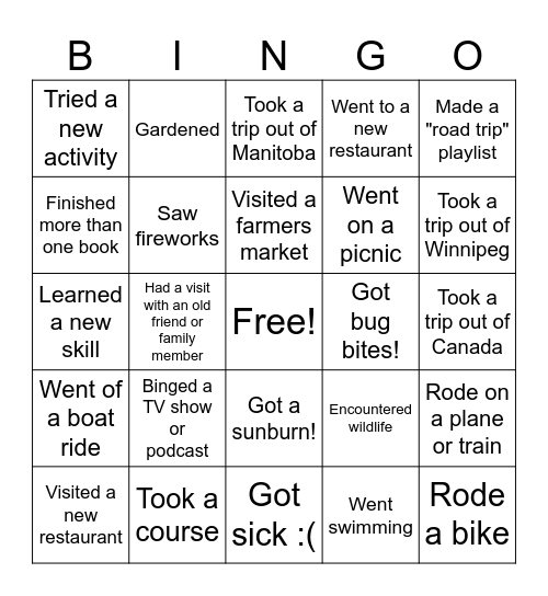Welcome Back Bingo! Bingo Card