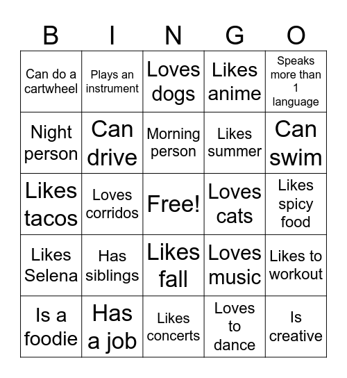Introductions Bingo! Bingo Card