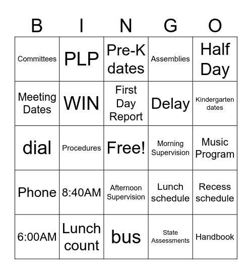 Back to School BINGO! Bingo Card